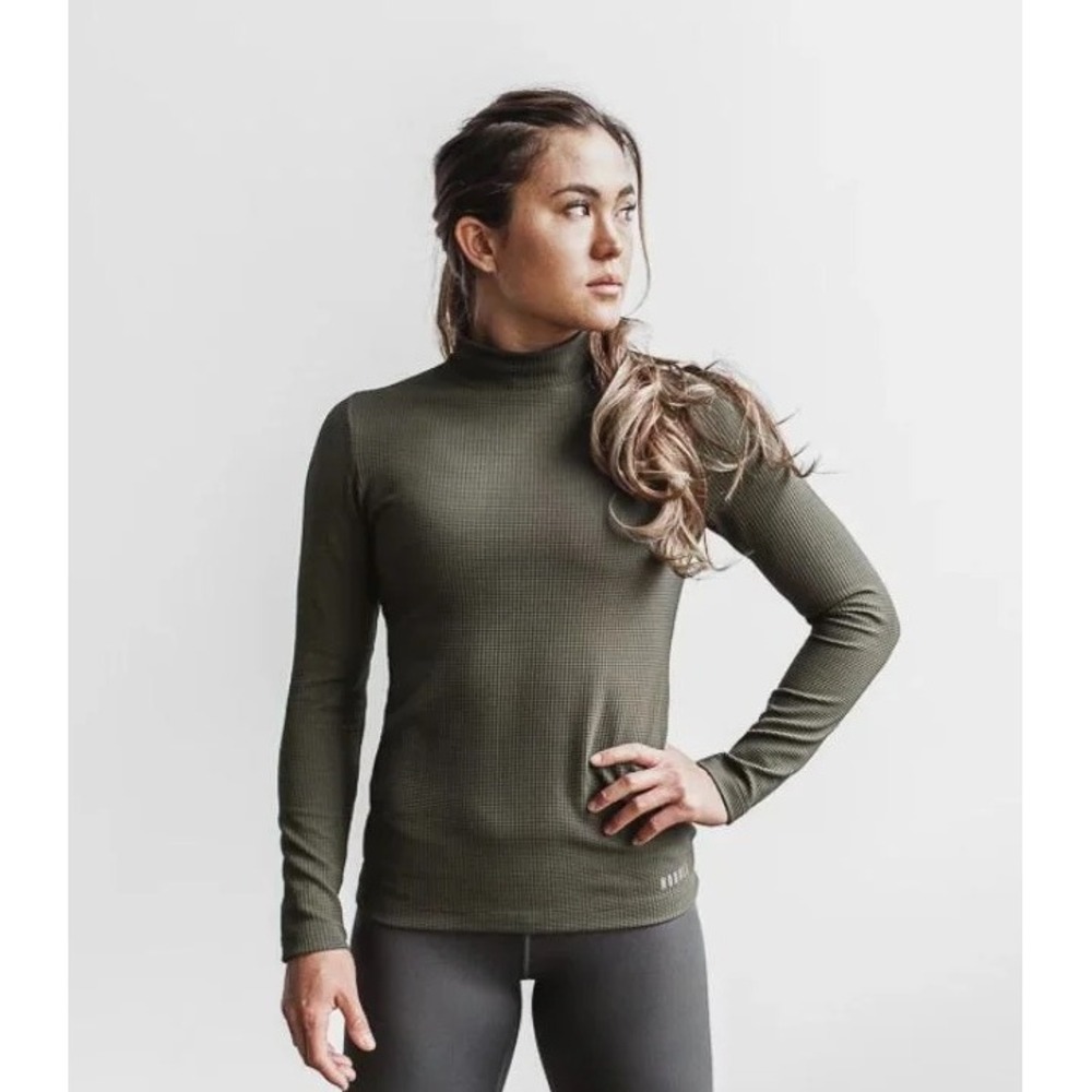 NOBULL Womens Mock Neck Top Medium Green Waffle Knit Athletic Activewear‎